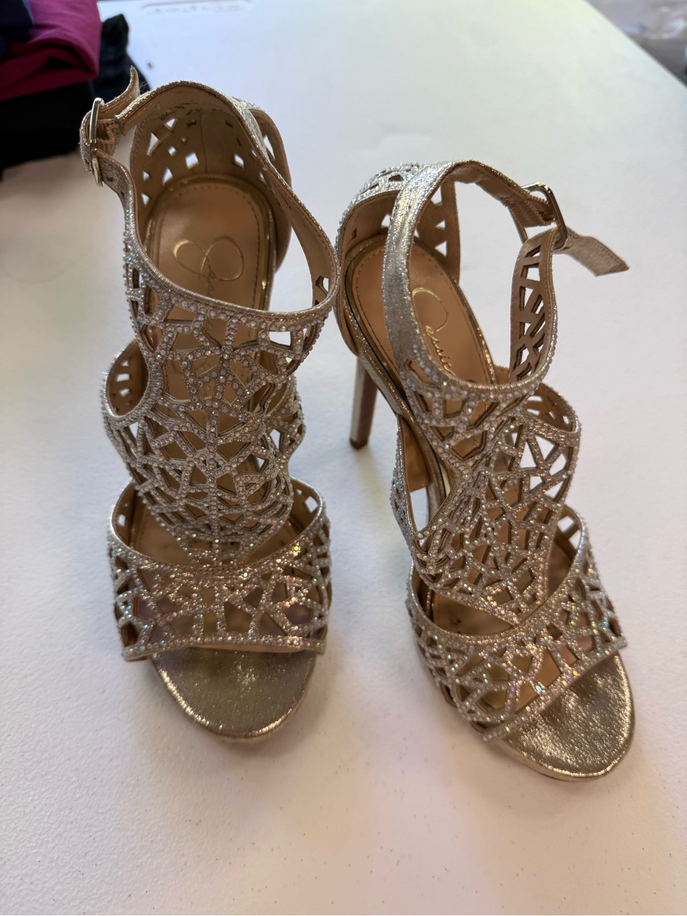 Jessica Simpson Glitter Cutout Stiletto Sandals - Gold